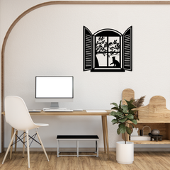 Cat in the Window and Bird on a Branch Metal Wall Art