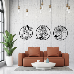 Floral and Bird Metal Wall Art Set of 3