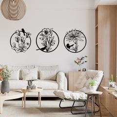 Floral and Bird Metal Wall Art Set of 3