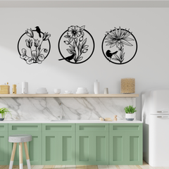 Floral and Bird Metal Wall Art Set of 3
