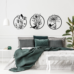 Floral and Bird Metal Wall Art Set of 3