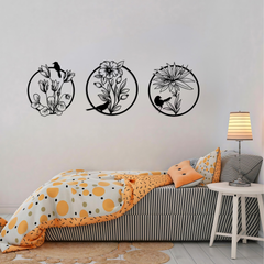 Floral and Bird Metal Wall Art Set of 3