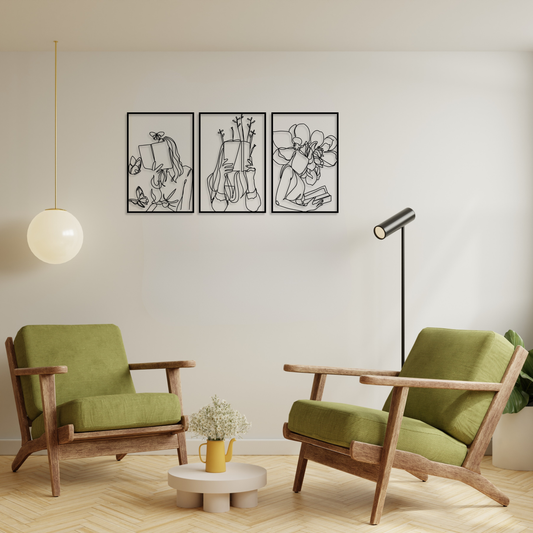 Custom Metal Bookish Women Reading Line Art