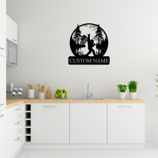 Custom Bigfoot US Flag Metal Wall Art
