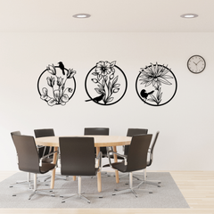 Floral and Bird Metal Wall Art Set of 3