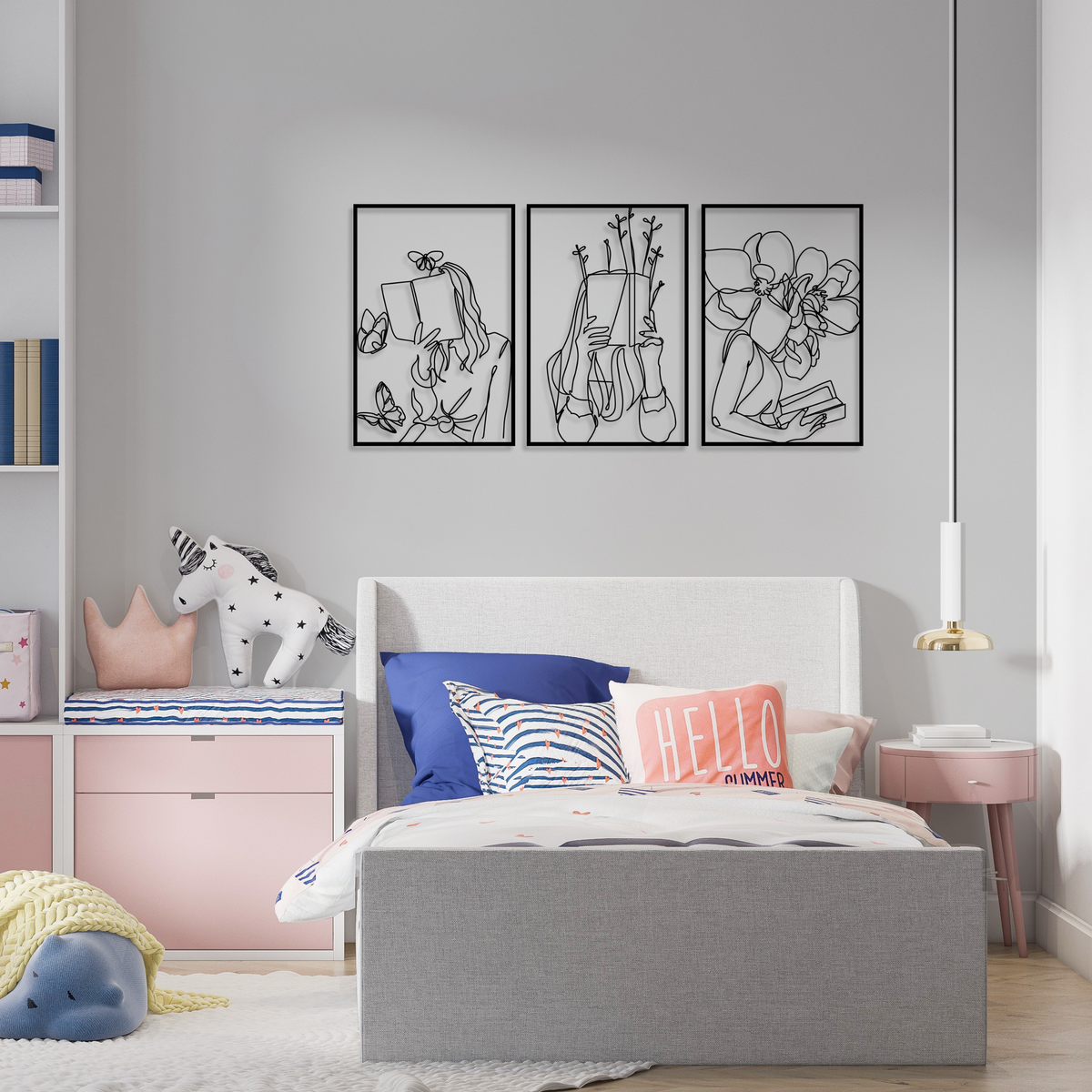 Custom Metal Bookish Women Reading Line Art